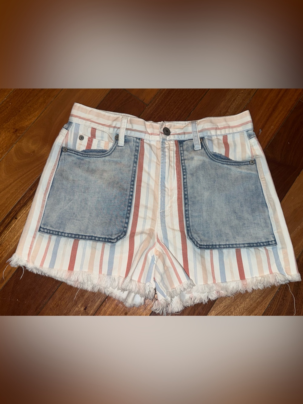 American Eagle Striped High-Waist Denim-Panel Women’s Shorts - Multi